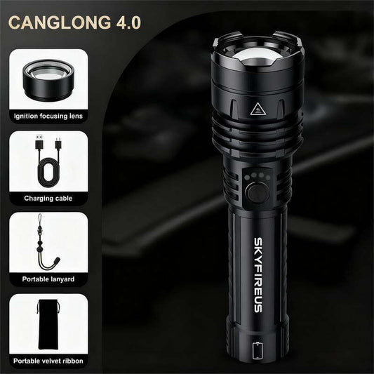 SKYFIRE 1376 LED Flashlight – High Lumen Rechargeable Torch with Fire-Gathering Lens, Zoomable, 5 Lighting Modes, Ultra-Bright for Camping, Outdoor & Home Use